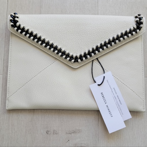 Rebecca Minkoff LEO Plaster chain clutch white black stitch - Picture 5 of 6